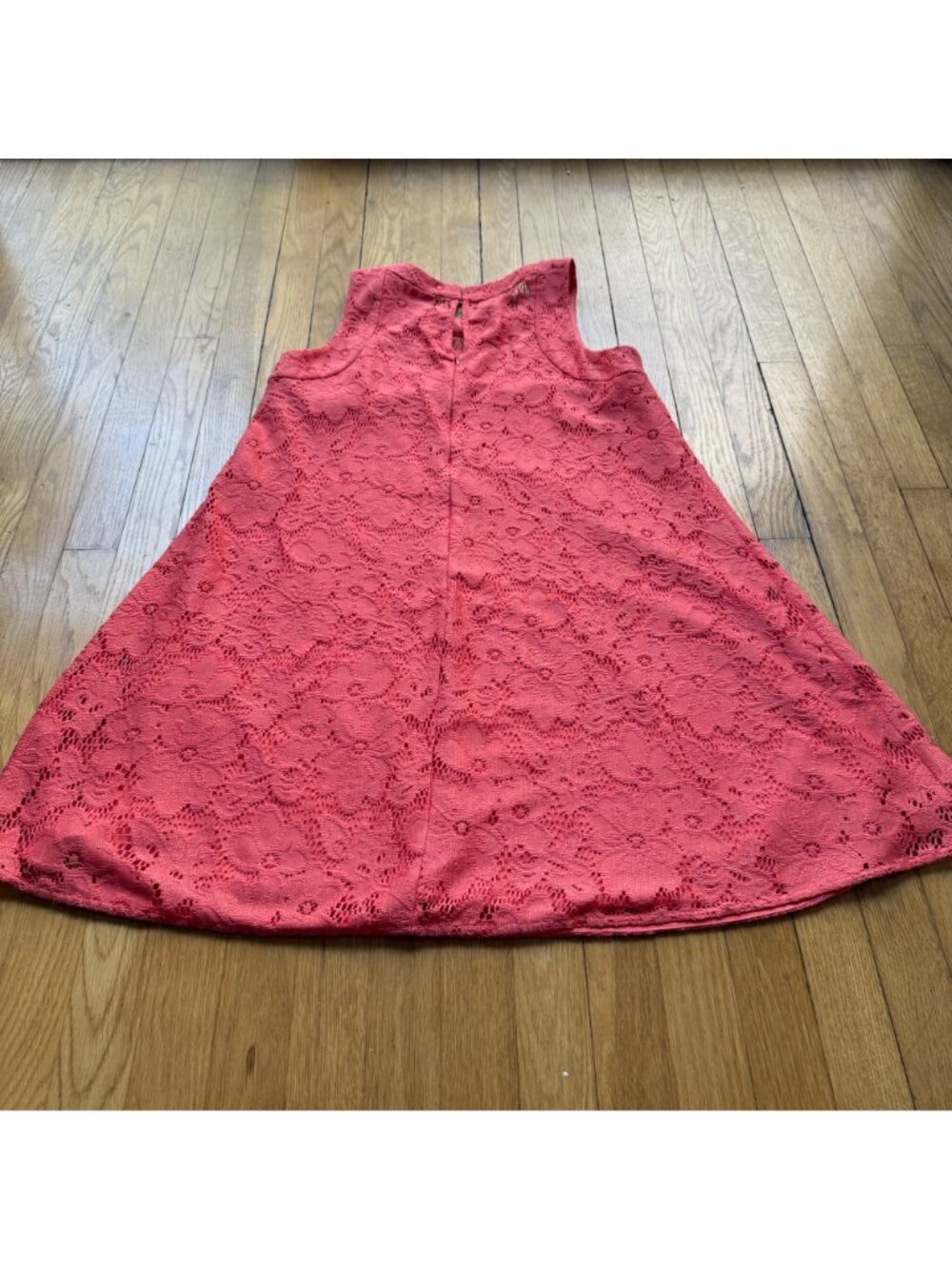 Donna Morgan Size 6 Coral Pink Sleeveless Tent Lace Overlay Trapeze Mini Dress - Picture 13 of 15